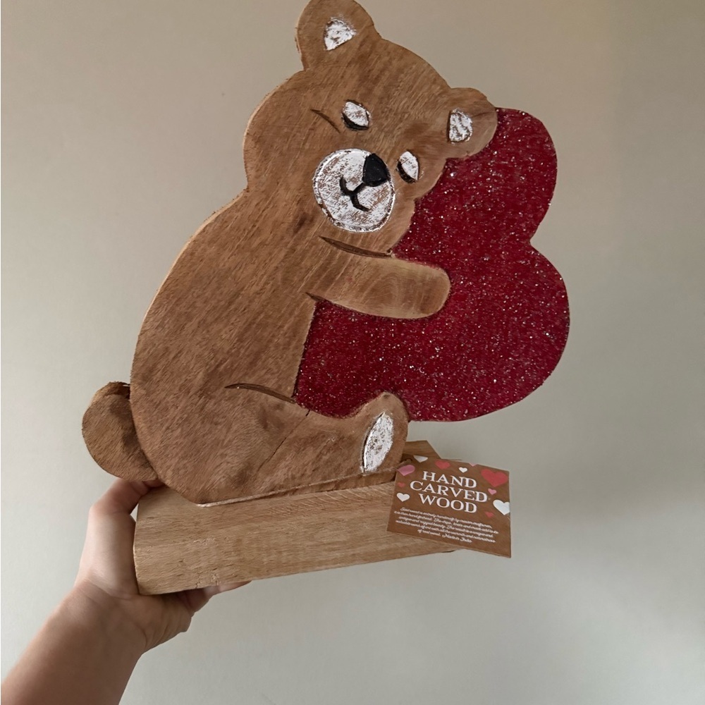 Adorable Wooden Bear with Glitter Heart